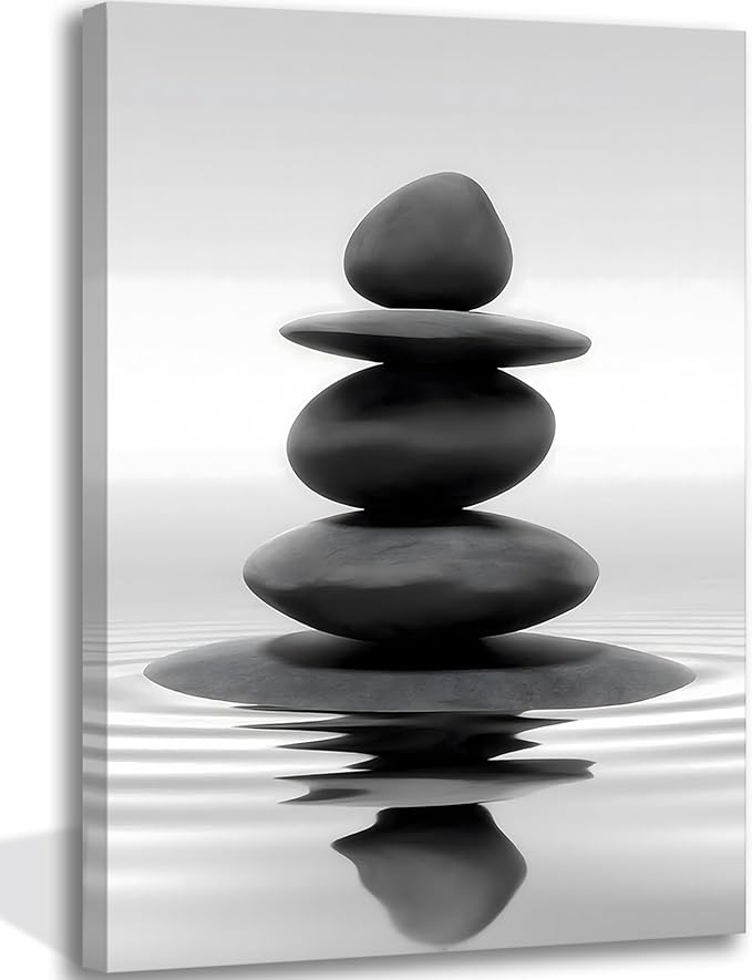 Zen Canvas Wall Art Black Stacked Stone Poster Print