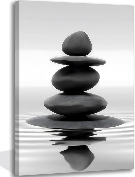 Zen Canvas Wall Art Black Stacked Stone Poster Print