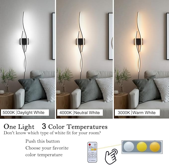 Daunton Modern Plug in Wall Sconces Set of Two, RC Dimmable LED Plug in Wall