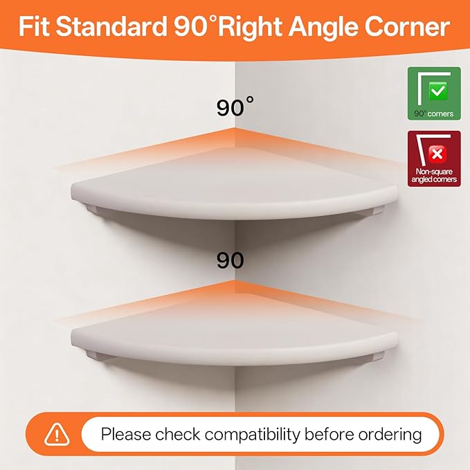 Gieanoo Floating Corner Shelves Set 2 10inch White Solid Oak Rounded Corner
