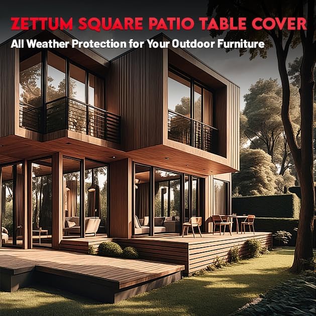 Zettum Patio Furniture Cover Square - 600D Outdoor Table Cover Waterproof & Heavy Duty, 94 Inch Large Lawn Furniture Set Covers for Outside Dining Table and Chairs Seating Combo - 94 x 94 x 28 Inch
