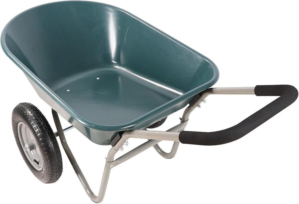 Dual Wheel Wheelbarrow, Heavy Duty Garden Cart, 300 lbs Capacity Utility Cart with Two 15 inches Pneumatic Tires for Outdoor Lawn Yard Farm Ranch (Green)