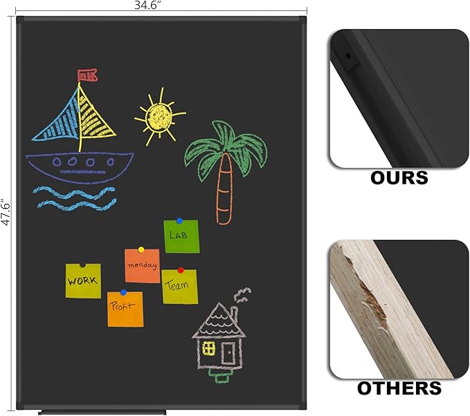 Lockways Magnetic Chalkboard 48 x 36 Inches, Aluminum Frame Large Blackboard