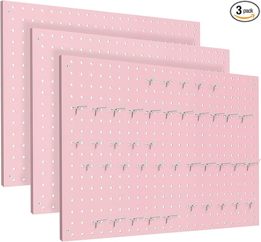 Peg Board, 3 Pack Metal Pegboard Panels Pink Pegboards Wall Organizer