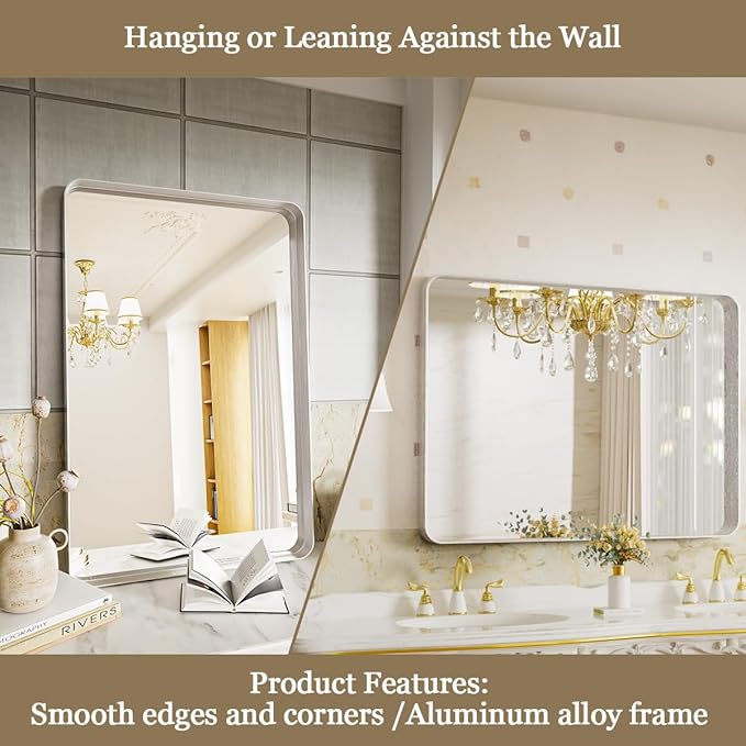 VooBang Bathroom Mirror 24x32 inch, Modern Round Corner Bathroom Vanity Mirror