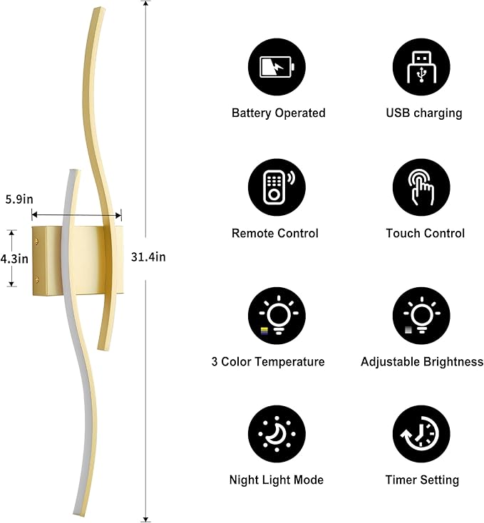 KARTOOSH Battery Operated Wall Sconces Set of Two