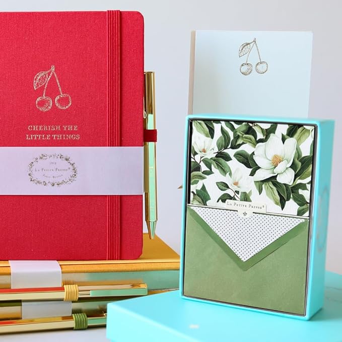 Hortensia Designer Cards by Graphique Luxe Collection, Silver Foil Embossed Stationary Boxed Set, 10 Blank Cards with 11 Envelopes, All Occasion Greetings, 5.25" x 3.8"