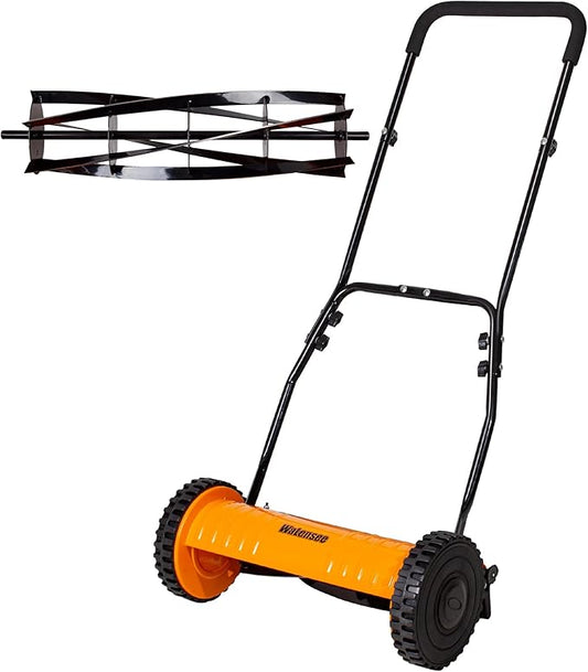 Walensee Push Reel Lawn Mower, 16-Inch 5-Blade Cordless Manual Reel Lawn Mower, Walk-Behind Steel Lawn Mower with 4-Position Cutting Height Adjustment & Sponge Grip