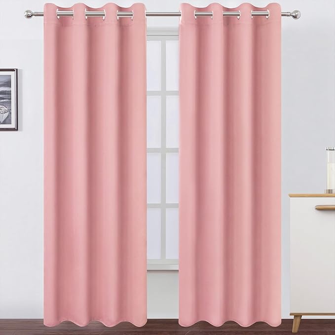 LEMOMO Blackout Curtains 52 x 90 Inch Long Pink Curtains Set of 2 Panels Room