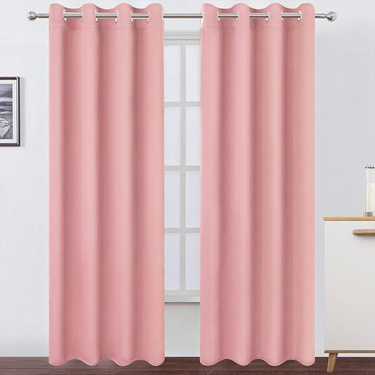 LEMOMO Blackout Curtains 52 x 90 Inch Long Pink Curtains Set of 2 Panels Room