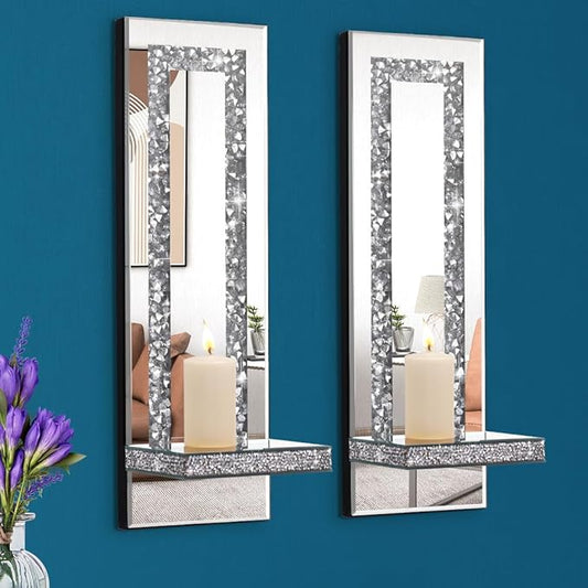 Aeveco Crystal Crush Diamond Mirrored Candle Sconces, Wall Decorations
