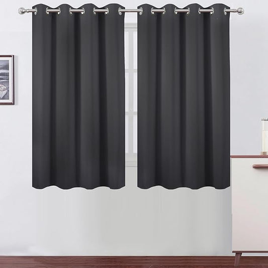 LEMOMO Blackout Curtains 66 x 54 Inch Long Dark Grey Curtains Set of 2 Panels