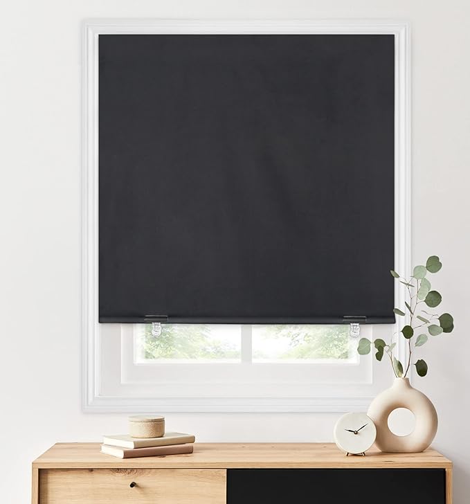LazBlinds 100% Blackout Roller Shades, No Tools No Drill Cordless Blinds