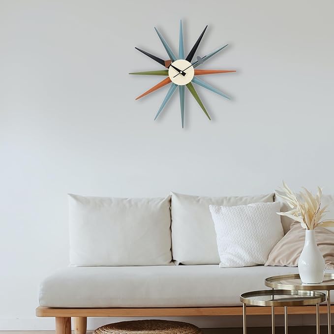 Mid Century Modern Wall Clock Large Silent Non Ticking 18 inch Solid Wood Retro