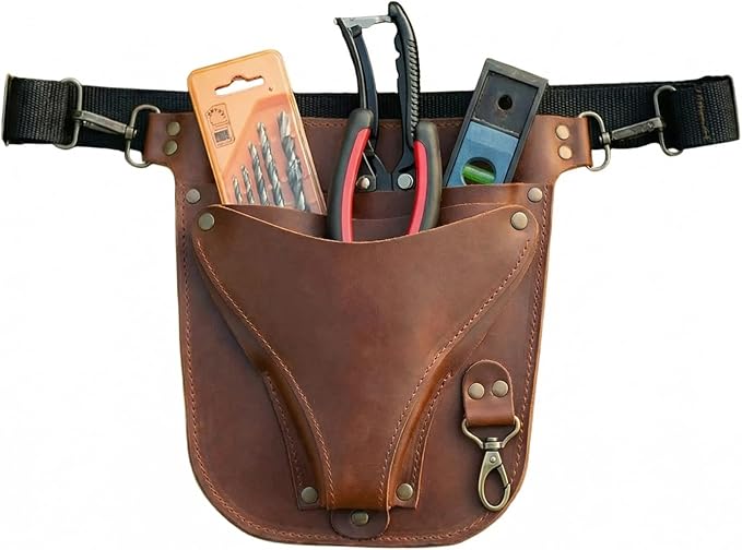 Leather Florist Tool Belt – Garden Tool Pouch with Adjustable Belt, Genuine Leather Gardening Waist Bag for Florists & Gardeners, Utility Floral Tool Holder, Warm Brown