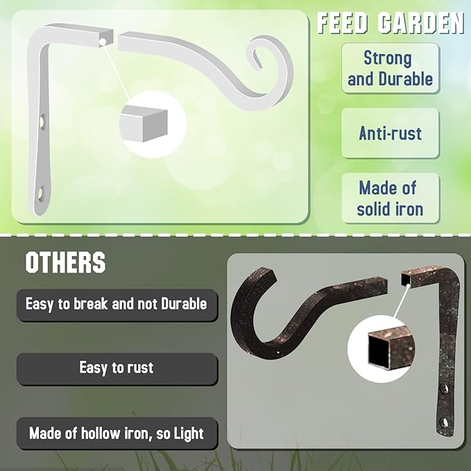 FEED GARDEN Hand-Forged Hanging Plant Bracket Iron Wall Hook