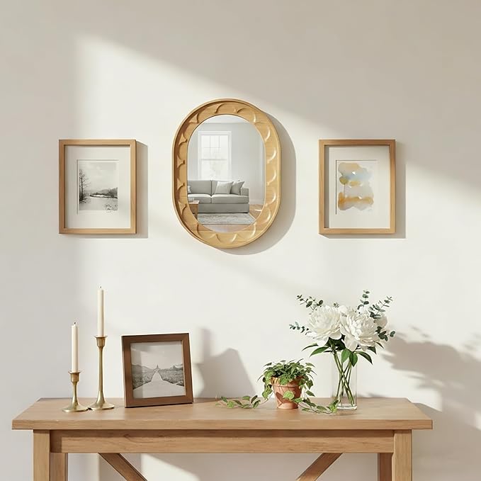 Entryway Small Mirrors for Wall, 16 x 12 Inch Bathroom Wood Mirror