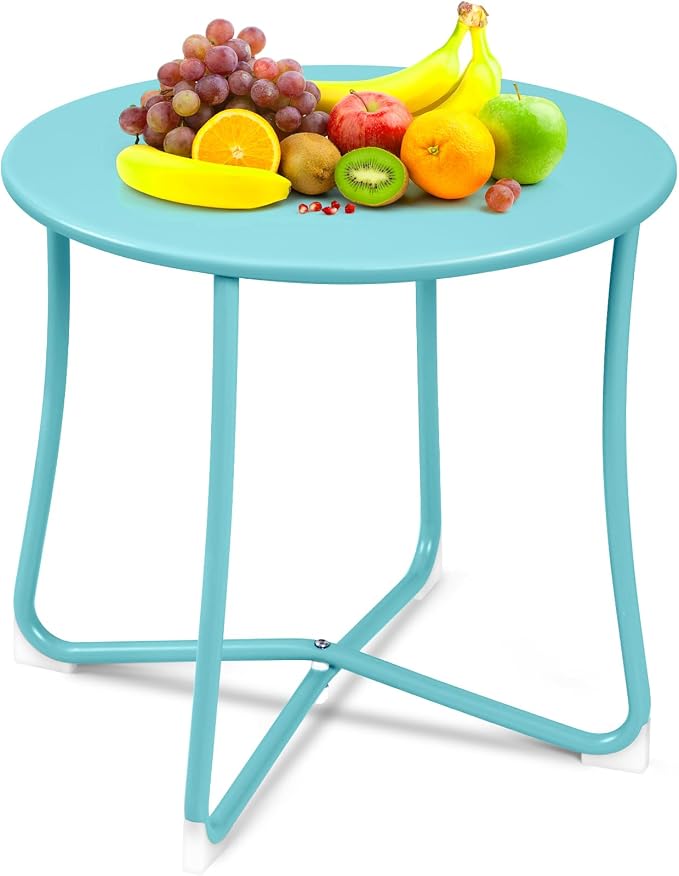 AMAGABELI GARDEN & HOME Metal Patio Side Table 18â x 18â Heavy Duty Weather Resistant Anti-Rust Outdoor End Table, Small Steel Round Coffee/Snack Porch Table Table for Balcony Yard Lawn, Mint Green