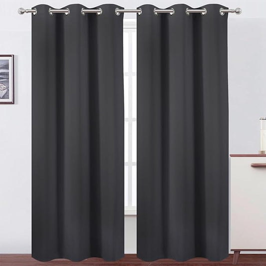 LEMOMO Dark Grey Thermal Blackout Curtains/38 x 84 Inch/Set of 2 Panels Room