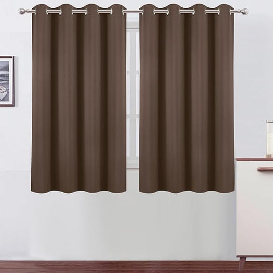 LEMOMO Blackout Curtains 66 x 54 Inch Long Chocolate Curtains Set of 2 Panels