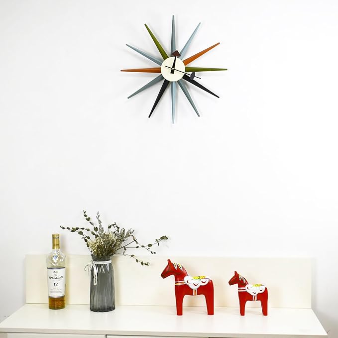 Mid Century Modern Wall Clock Large Silent Non Ticking 18 inch Solid Wood Retro