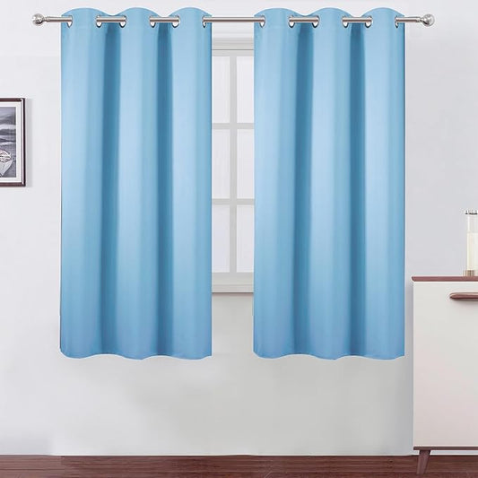 LEMOMO Sky Blue Blackout Curtains/42 x 63 Inch Length Kids Curtains/Set of 2