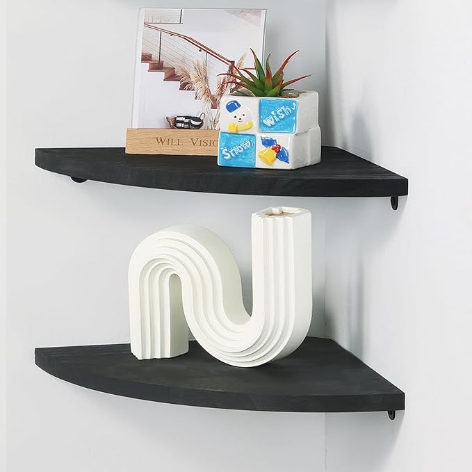 JORIKCHUO 10 inch Corner Shelf, Round End Wall Mounted Floating Shelf
