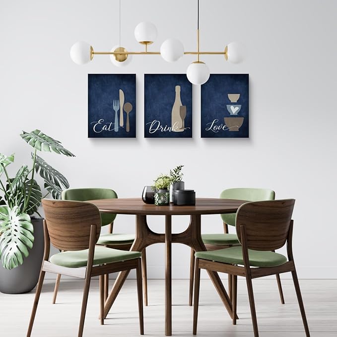 GUBIYU Kitchen Wall Art Set of 3, Rustic Farmhouse Decor, Eat Drink Love Sign