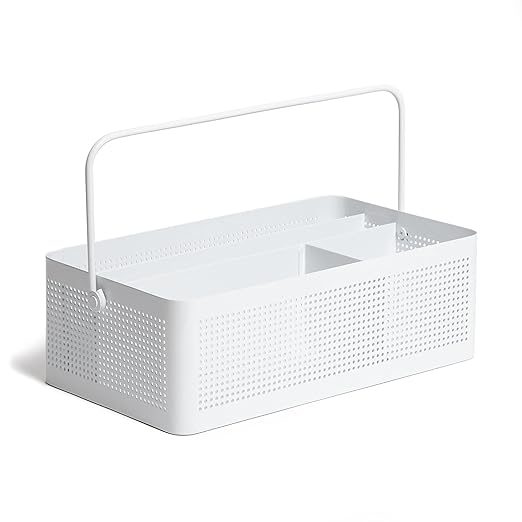 U Brands Modern Perforated Caddy Desktop Organizer, Office Supplies, Metal, White, 1 Count