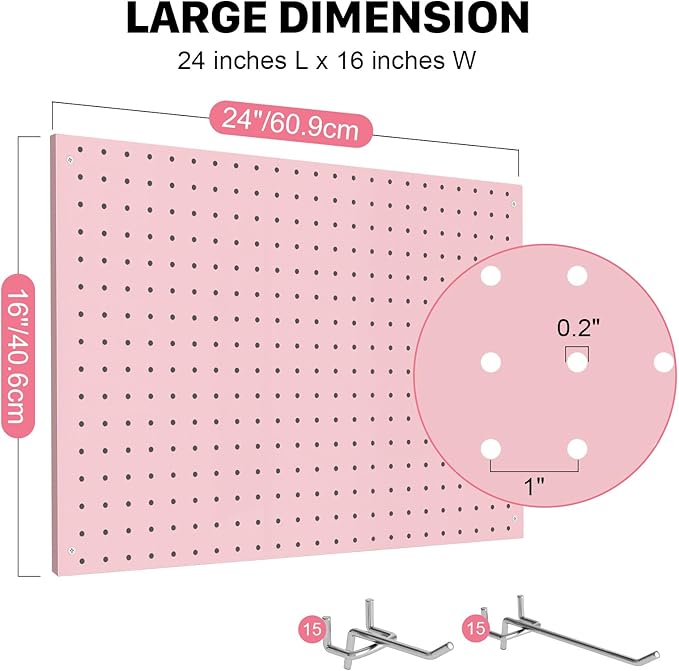 Peg Board, 3 Pack Metal Pegboard Panels Pink Pegboards Wall Organizer