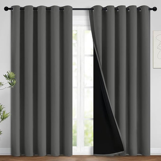 Yakamok Total Blackout Curtains, 2 Thick Layers Completely Blackout Soild
