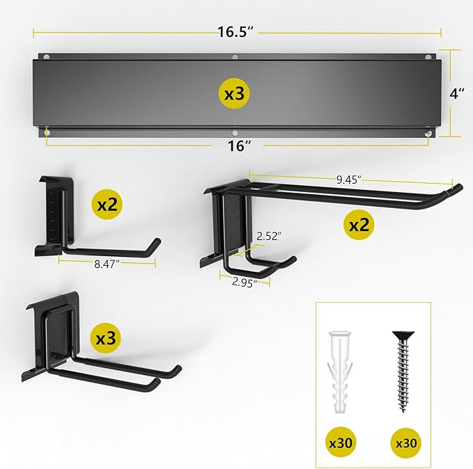 49.5" Garage Tool Organizer Wall Mount, 500lbs Tool Storage Organizer with Adjustable Sliding Hooks, Heavy Duty & Anti-Rust Garden Tools Storage Rack for Hanging Rake Broom/Mower/Snowboard