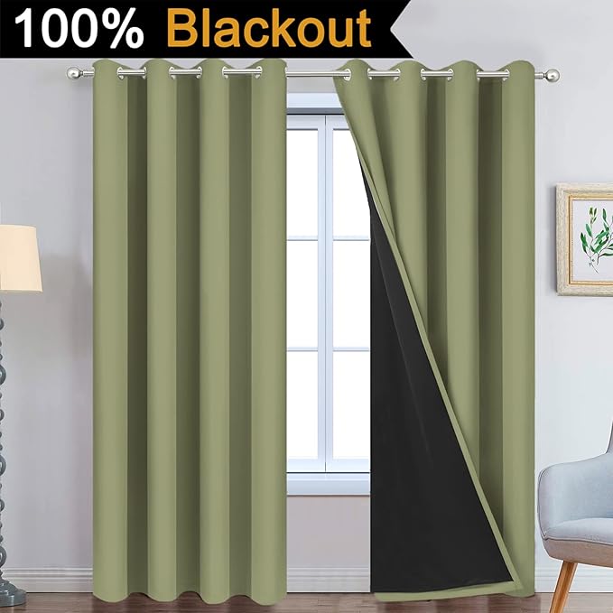 Yakamok Total Blackout Curtains, 2 Thick Layers Completely Blackout Thermal