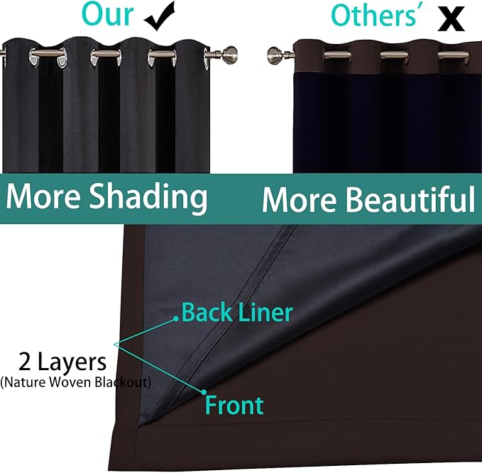 Yakamok 100% Blackout Lined Panels, Thermal Insulated Blackout Curtains