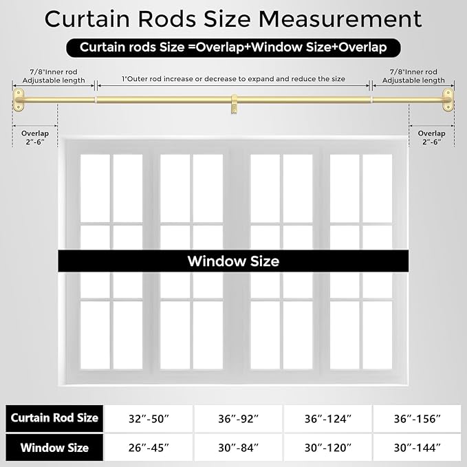 Curtain Rods 36-120 Inch, 1 Inch Adjustable Long Heavy Duty Room Darkening