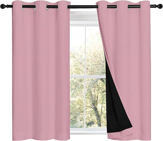 NICETOWN Crystal Pink 100% Blackout Curtains 45 inches Long, Thermal Insulated