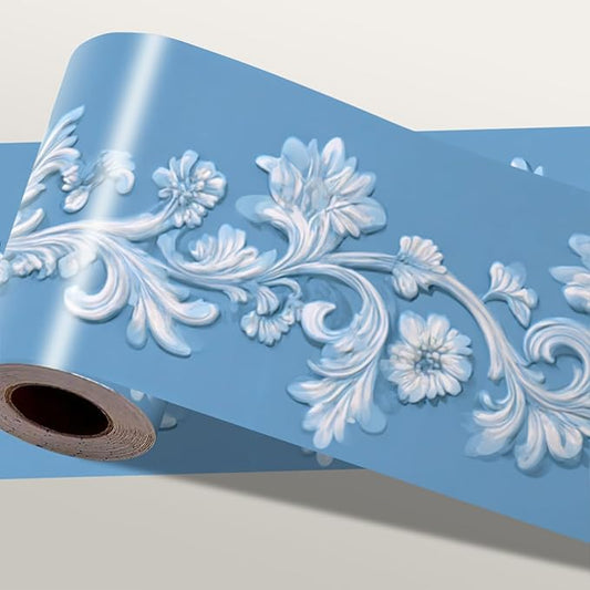 Blue Floral Wallpaper Border 196x4 Inch Peel and Stick Wall Border Elegant