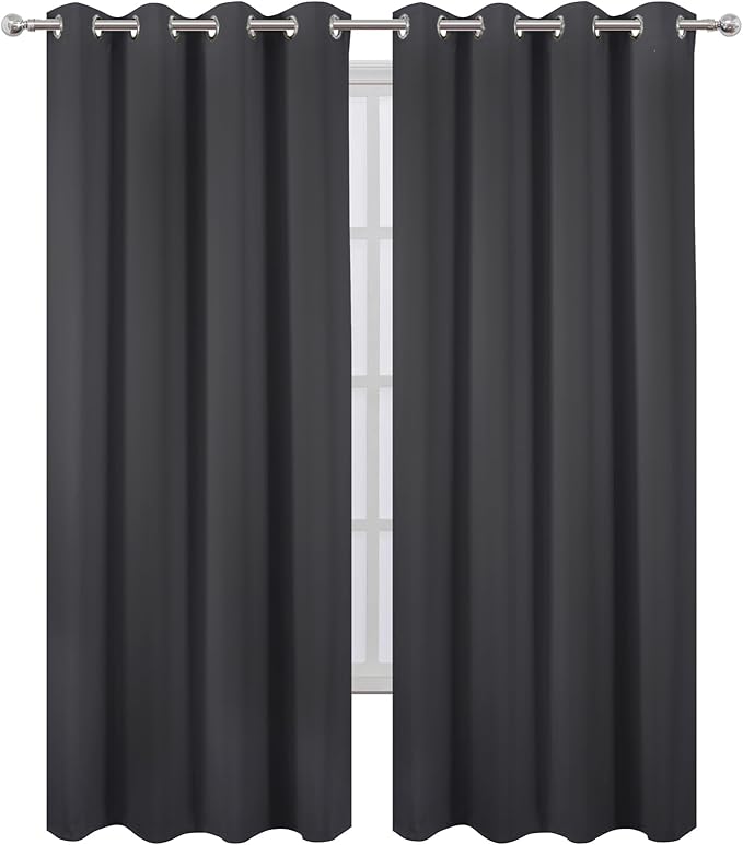 LEMOMO Blackout Curtains 52 x 90 inches Long Dark Grey Curtains Set of 2 Panels