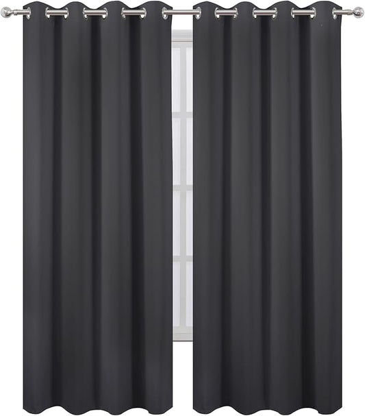 LEMOMO Blackout Curtains 52 x 90 inches Long Dark Grey Curtains Set of 2 Panels