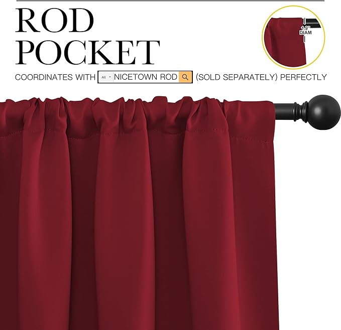 NICETOWN Christmas Burgundy Curtains Blackout Drape Panels