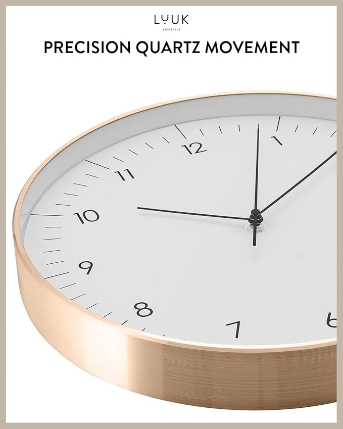 LUUK LIFESTYLE Silent Quartz wall Clock, Nordic and Minimalist Design, Interior