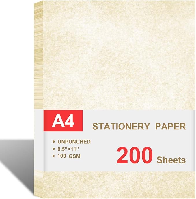 (2 Pack)Parchment Paper for Certificates - Stationary Paper for Resumes, Diplomas, Letter Size Certificate Paper, 200 Sheets Double-Sided Diploma Paper, 100gsm, 8.5" x 11" Parchment Paper for Printing