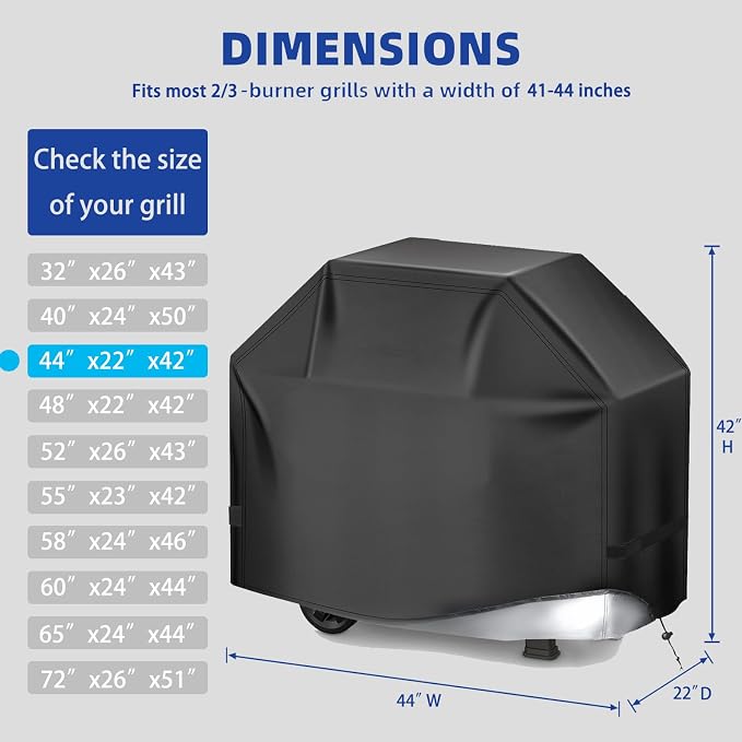 Perfect Grill Cover for Outdoor Grills Waterproof Rip-Proof Weather Resistant for Reliable Protection Griddle Cover Easy to Clean Adjustable Hem Drawstring Fade Resistant (Black, 44)