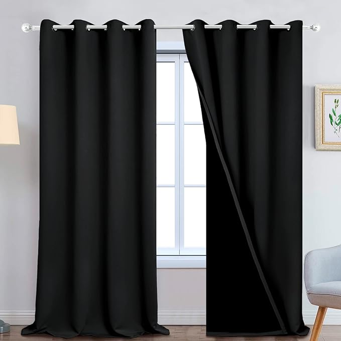 Yakamok 100% Blackout Lined Panels, Room Darkening Thermal Insulated Blackout