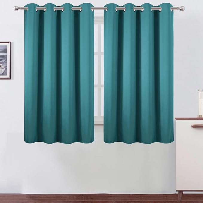 LEMOMO Blackout Curtains 66 x 54 Inch Long Sea Teal Curtains Set of 2 Panels