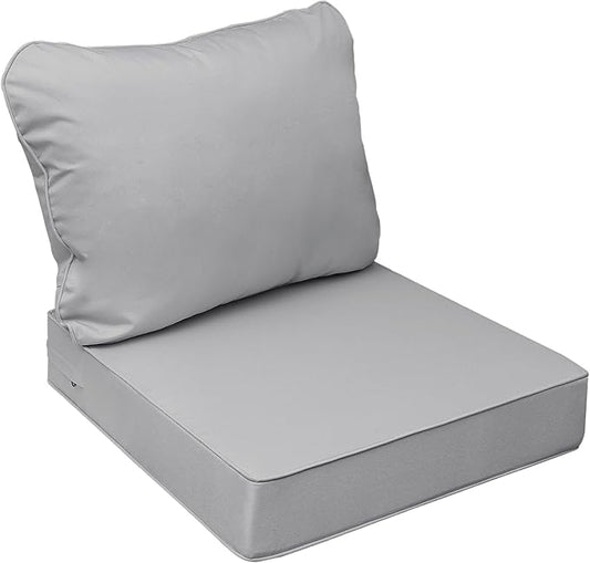 AAAAAcessories Outdoor Seat Cushions for Chairs, Fade-Resistant, Waterproof Patio Furniture Replacement Cushions, 23.5" x 25.5" x 5" + 23.5" x 19", Gray