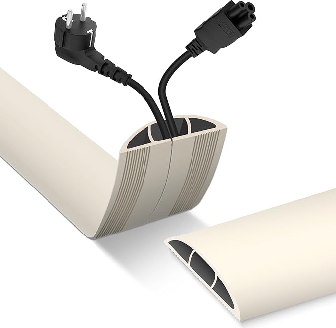 Floor Cord Cover, Cable Protector, 0.63W x 0.31H inches, Wire Cover for Extension Cords, Floor Cable Covers Prevent Cable Trips (Beige, 50-10 Feet)