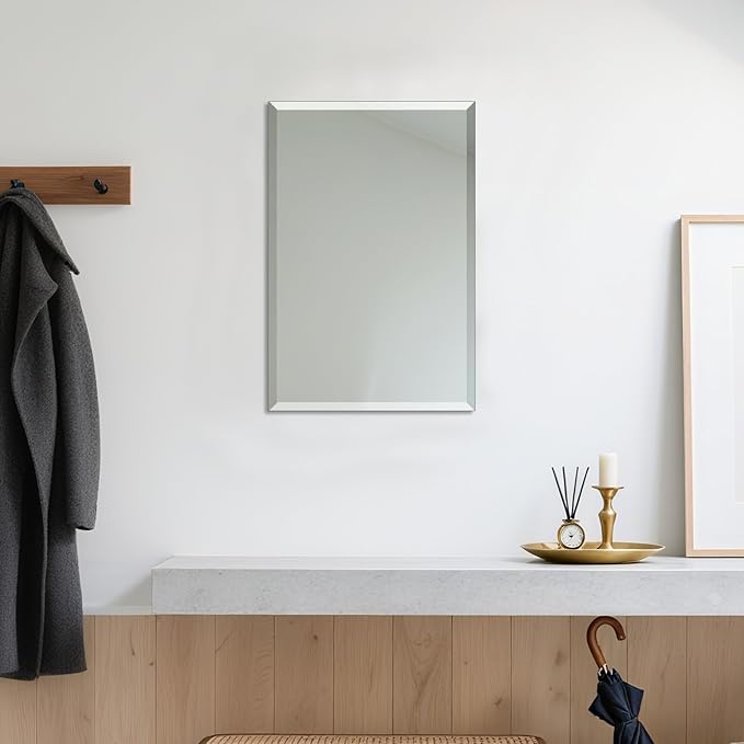 Beveled Bathroom Mirror for Wall, Rectangle Frameless Wall Mirror 24" x 16"