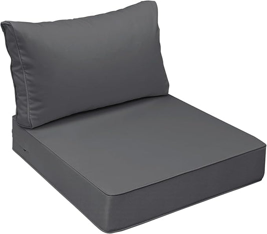AAAAAcessories Outdoor Seat Cushions for Chairs, Fade-Resistant, Waterproof Patio Furniture Replacement Cushions, 25.5" x 25.5" x 5" + 25.5" x 13.5", Dark Gray