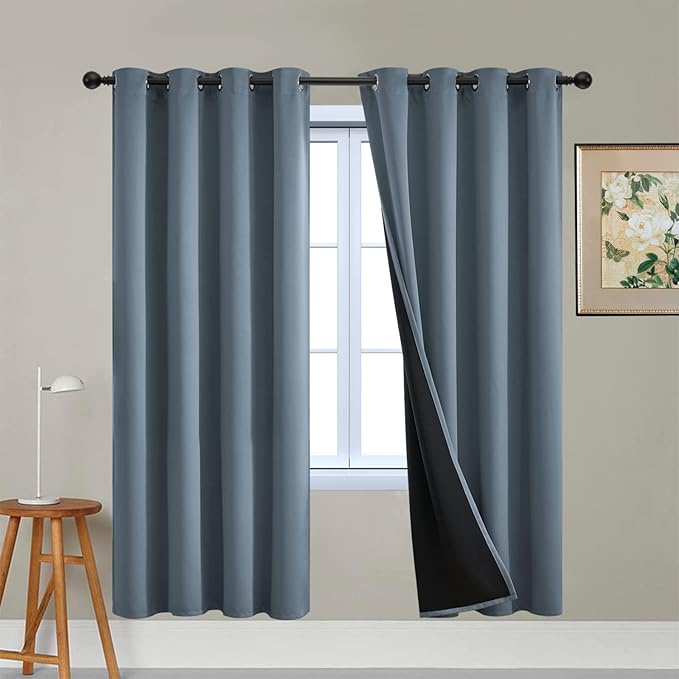 Yakamok Total Blackout Curtains, 2 Thick Layers Completely Blackout Soild